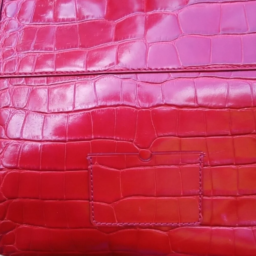 Kate Spade Red Croc-Embossed Leather Satchel Tote Bag